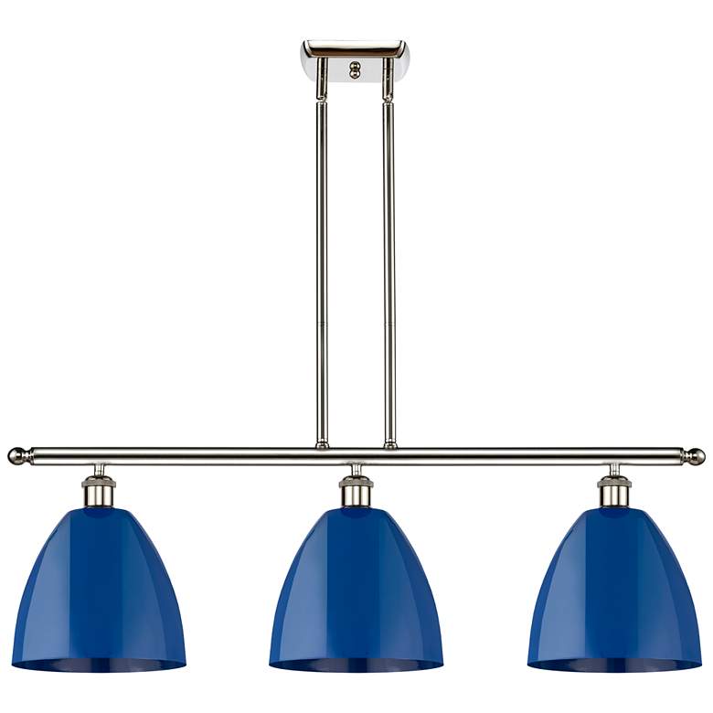 Image 1 Plymouth Dome 36" Wide 3 Light Polished Nickel Island Light w/ Blue Sh