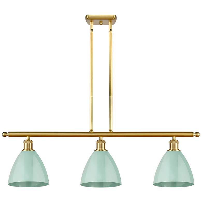 Image 1 Plymouth Dome 36" Wide 3 Light Satin Gold Island Light w/ Seafoam Shad