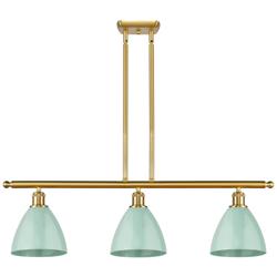 Plymouth Dome 36" Wide 3 Light Satin Gold Island Light w/ Seafoam Shad