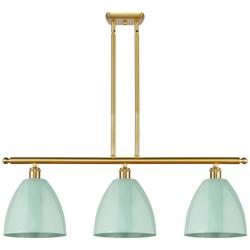 Plymouth Dome 36" Wide 3 Light Satin Gold Island Light w/ Seafoam Shad