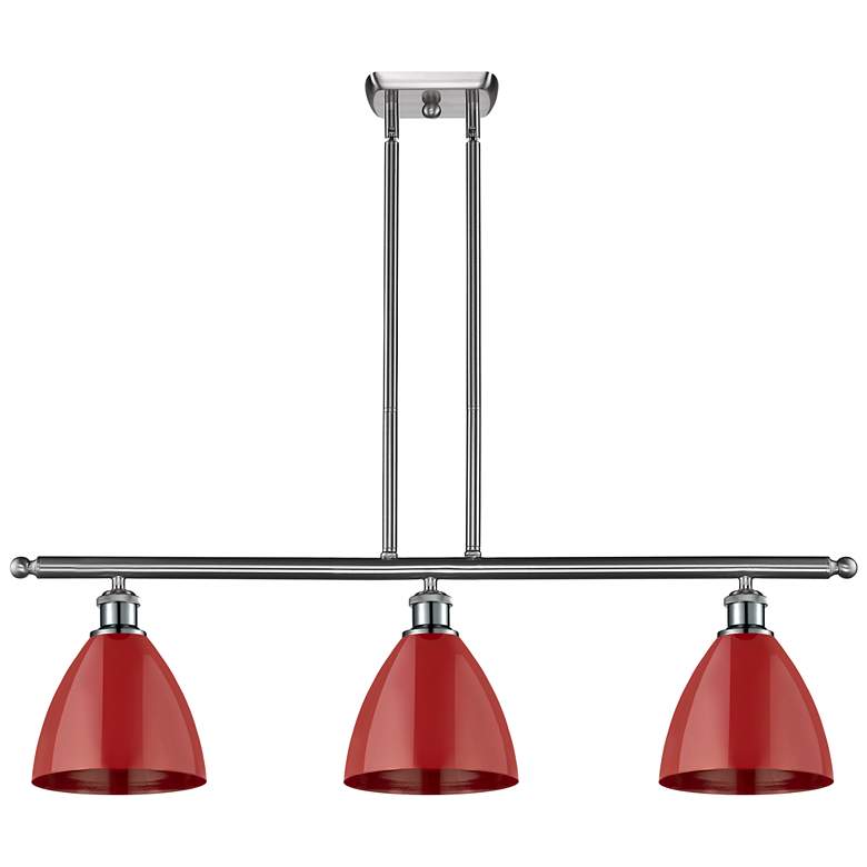Image 1 Plymouth Dome 36 inchW 3 Light Brushed Satin Nickel Island Light w/ Red Sh