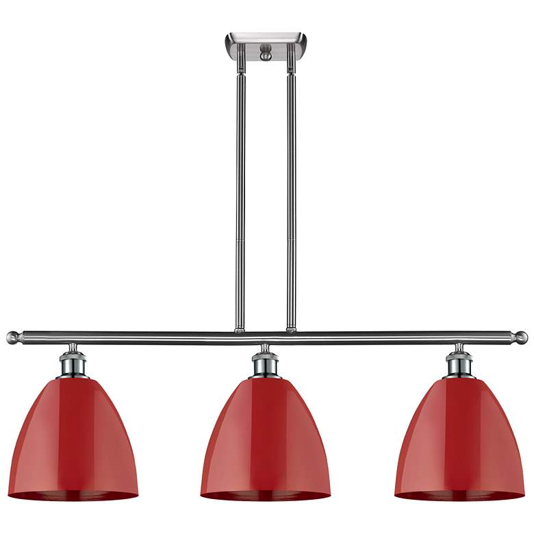 Image 1 Plymouth Dome 36"W 3 Light Brushed Satin Nickel Island Light w/ Red Sh