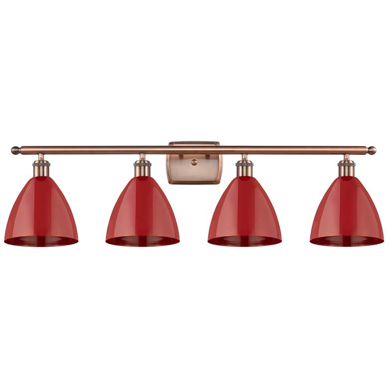 Image 1 Plymouth Dome 37.5" Wide 4 Light Copper Bath Vanity Light w/ Red Shade