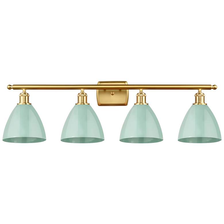 Image 1 Plymouth Dome 37.5" Wide 4 Light Gold Bath Vanity Light w/ Seafoam Sha