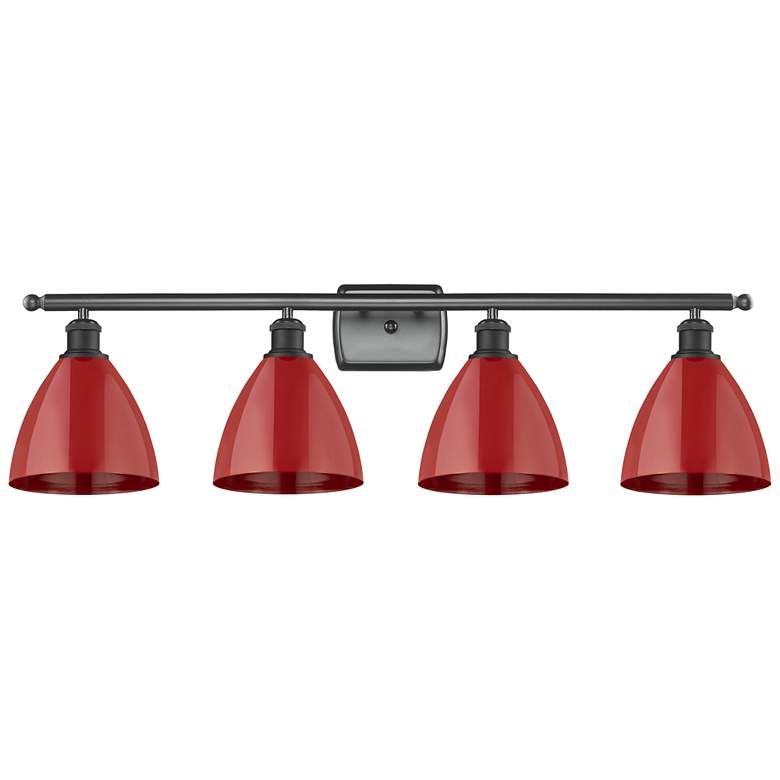 Image 1 Plymouth Dome 37.5" Wide 4 Light Matte Black Bath Vanity Light w/ Red