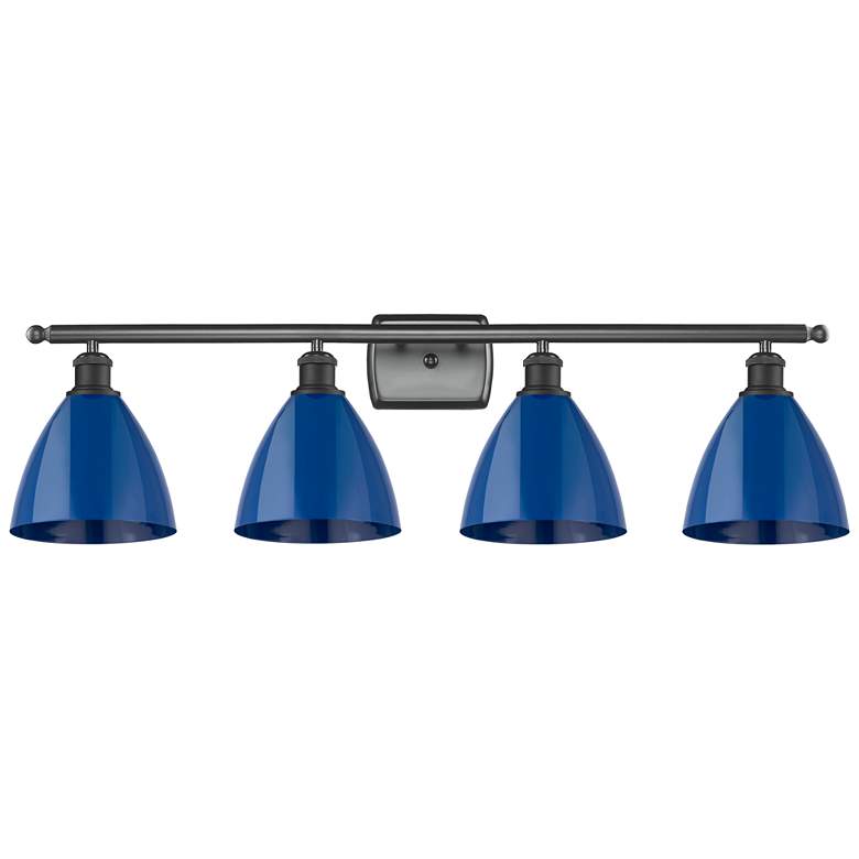 Image 1 Plymouth Dome 37.5"W 4 Light Matte Black Bath Vanity Light w/ Blue Sha