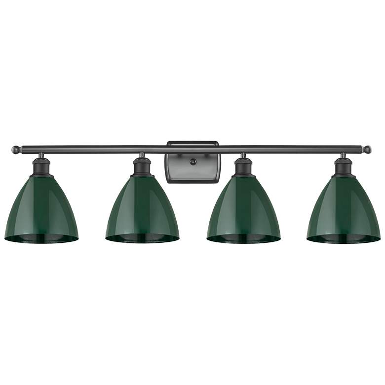 Image 1 Plymouth Dome 37.5"W 4 Light Matte Black Bath Vanity Light w/ Green Sh