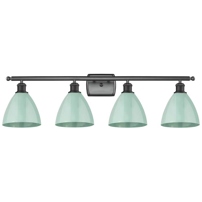 Image 1 Plymouth Dome 37.5"W 4 Light Matte Black Bath Vanity Light w/ Seafoam