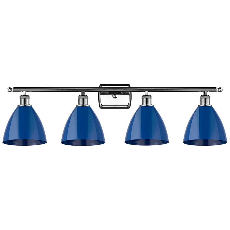 Image 1 Plymouth Dome 37.5"W 4 Light Polished Chrome Bath Light w/ Blue Shade