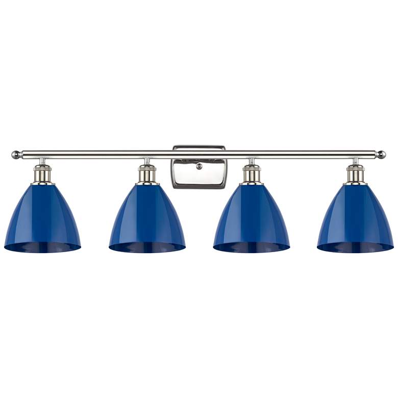 Image 1 Plymouth Dome 37.5"W 4 Light Polished Nickel Bath Light w/ Blue Shade