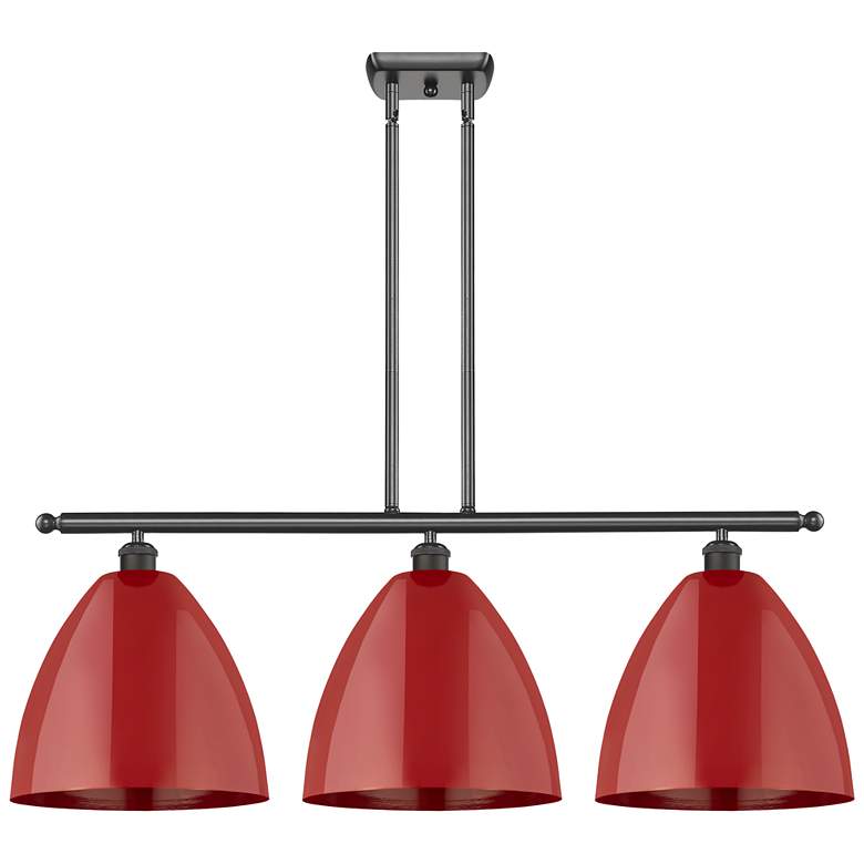 Image 1 Plymouth Dome 38.5" Wide 3 Light Bronze Stem Hung Island Light w/ Red