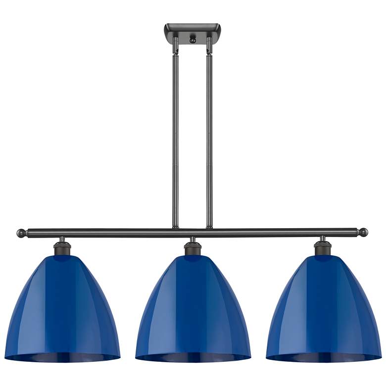 Image 1 Plymouth Dome 38.5"W 3 Light Bronze Stem Hung Island Light w/ Blue Sha