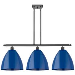 Plymouth Dome 38.5"W 3 Light Bronze Stem Hung Island Light w/ Blue Sha