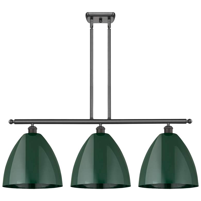Image 1 Plymouth Dome 38.5"W 3 Light Bronze Stem Hung Island Light w/ Green Sh