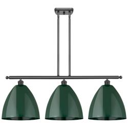Plymouth Dome 38.5"W 3 Light Bronze Stem Hung Island Light w/ Green Sh