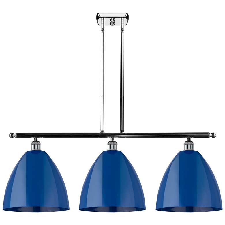Image 1 Plymouth Dome 38.5"W 3 Light Chrome Stem Hung Island Light w/ Blue Sha