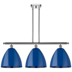 Plymouth Dome 38.5"W 3 Light Chrome Stem Hung Island Light w/ Blue Sha