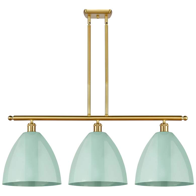 Image 1 Plymouth Dome 38.5"W 3 Light Gold Stem Hung Island Light w/ Seafoam Sh