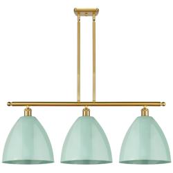 Plymouth Dome 38.5"W 3 Light Gold Stem Hung Island Light w/ Seafoam Sh