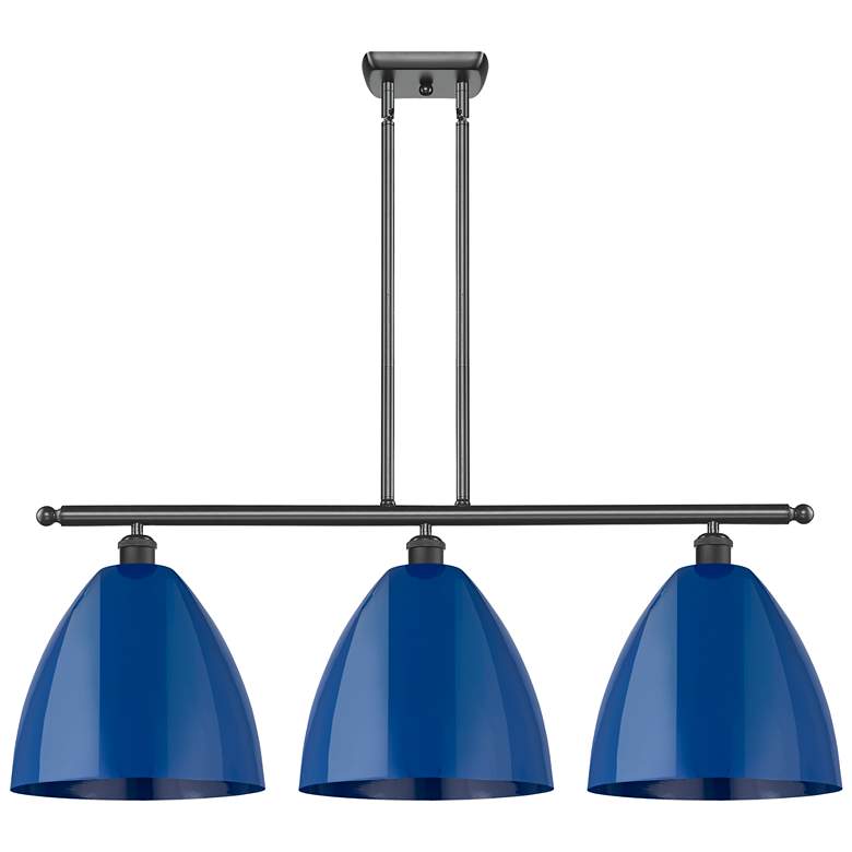 Image 1 Plymouth Dome 38.5"W 3 Light Matte Black Stem Island Light w/ Blue Sha