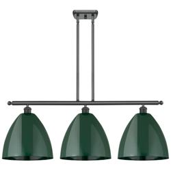 Plymouth Dome 38.5"W 3 Light Matte Black Stem Island Light w/ Green Sh