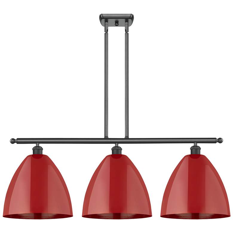 Image 1 Plymouth Dome 38.5"W 3 Light Matte Black Stem Island Light w/ Red Shad