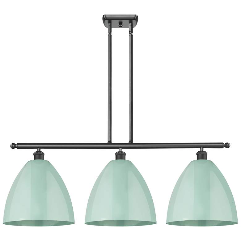 Image 1 Plymouth Dome 38.5"W 3 Light Matte Black Stem Island Light w/ Seafoam
