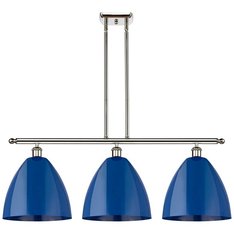 Image 1 Plymouth Dome 38.5"W 3 Light Polished Nickel Stem Island Light Blue Sh