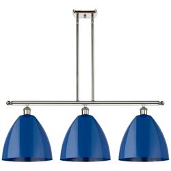 Plymouth Dome 38.5"W 3 Light Polished Nickel Stem Island Light Blue Sh