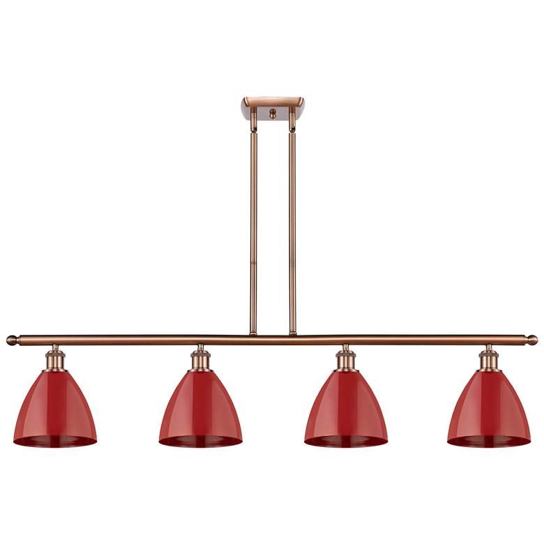 Image 1 Plymouth Dome 48" Wide 4 Light Copper Island Light w/ Red Shade