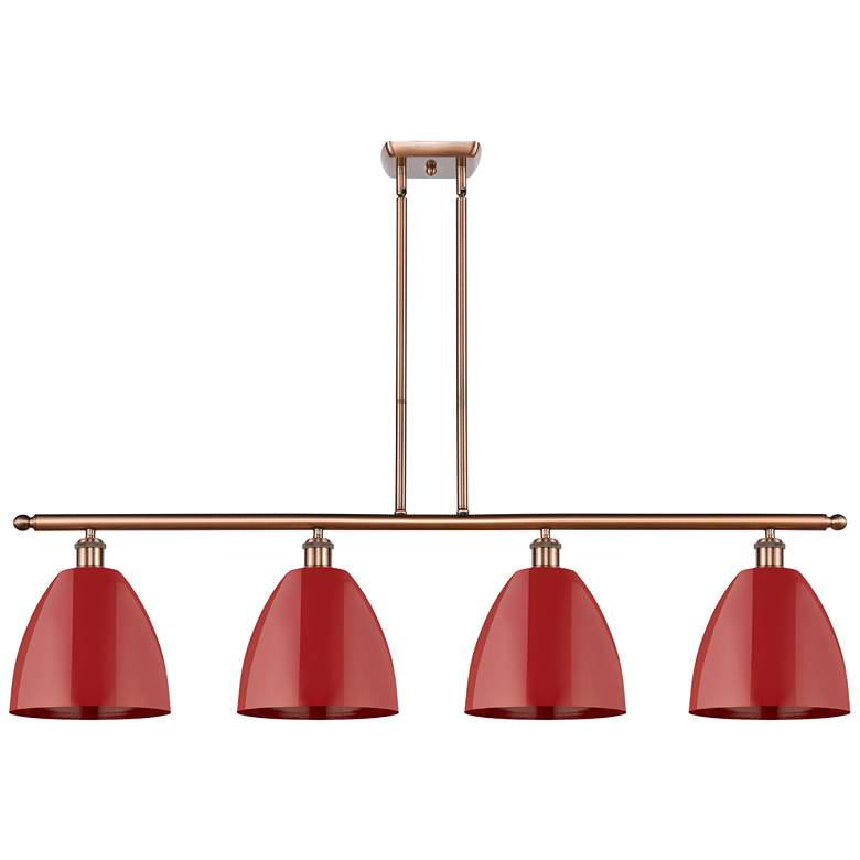 Image 1 Plymouth Dome 48" Wide 4 Light Copper Island Light w/ Red Shade