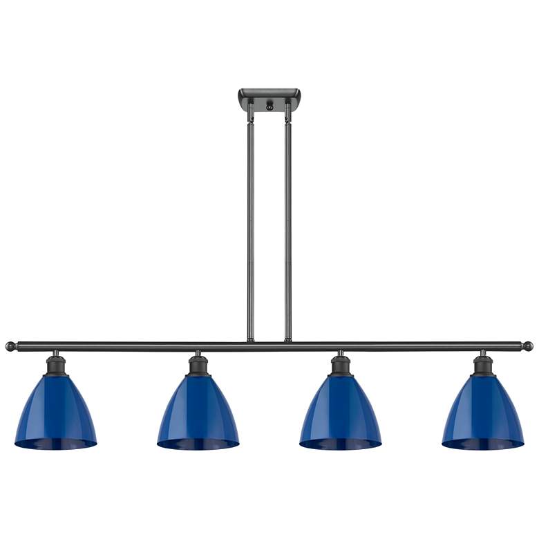 Image 1 Plymouth Dome 48" Wide 4 Light Matte Black Island Light w/ Blue Shade