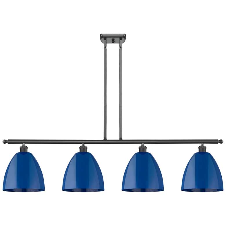 Image 1 Plymouth Dome 48" Wide 4 Light Matte Black Island Light w/ Blue Shade