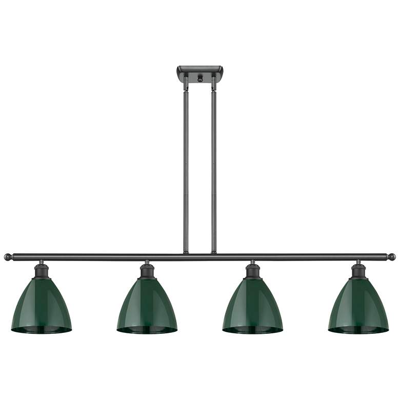 Image 1 Plymouth Dome 48" Wide 4 Light Matte Black Island Light w/ Green Shade