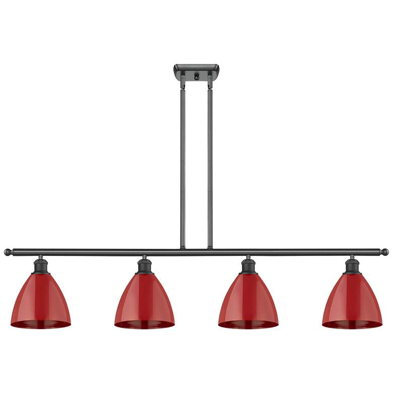 Image 1 Plymouth Dome 48" Wide 4 Light Matte Black Island Light w/ Red Shade