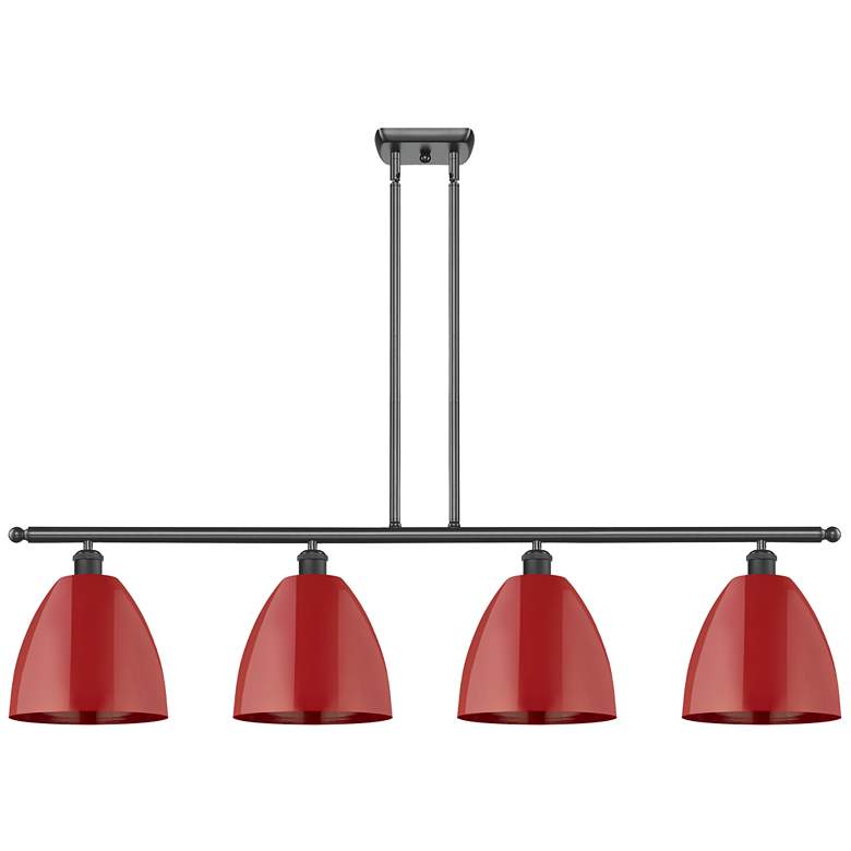 Image 1 Plymouth Dome 48" Wide 4 Light Matte Black Island Light w/ Red Shade