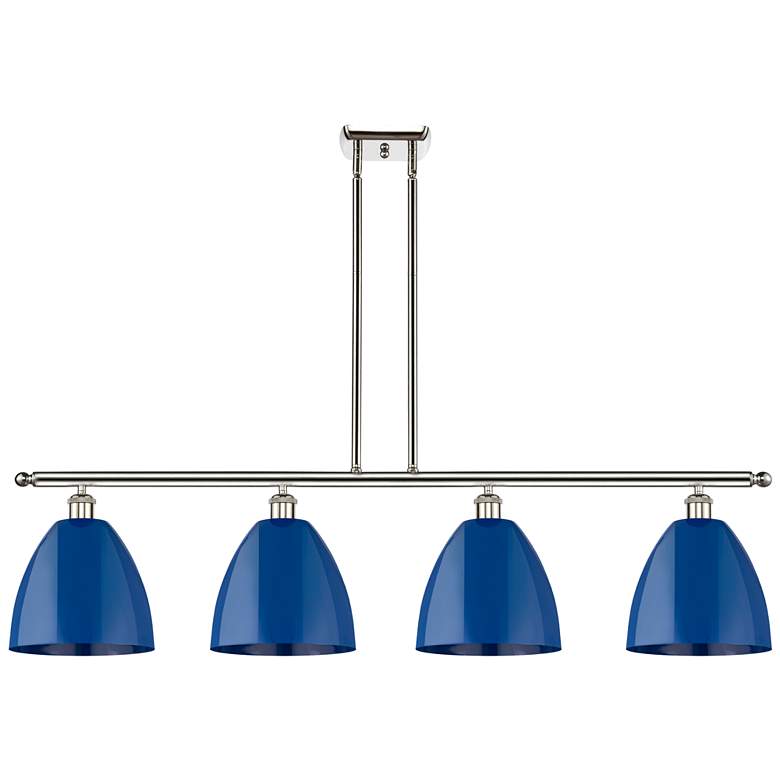 Image 1 Plymouth Dome 48" Wide 4 Light Polished Nickel Island Light w/ Blue Sh