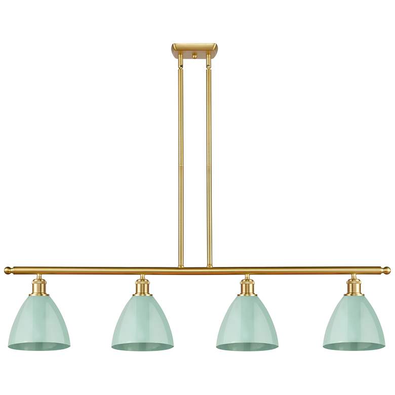 Image 1 Plymouth Dome 48" Wide 4 Light Satin Gold Island Light w/ Seafoam Shad