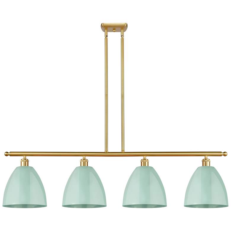 Image 1 Plymouth Dome 48" Wide 4 Light Satin Gold Island Light w/ Seafoam Shad