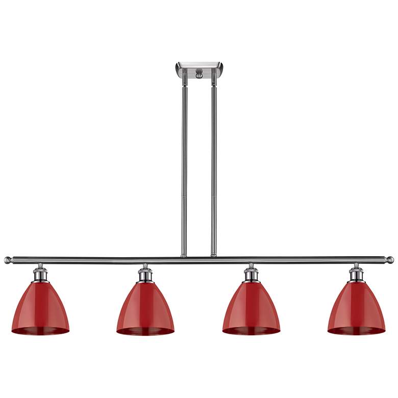Image 1 Plymouth Dome 48"W 4 Light Brushed Satin Nickel Island Light w/ Red Sh