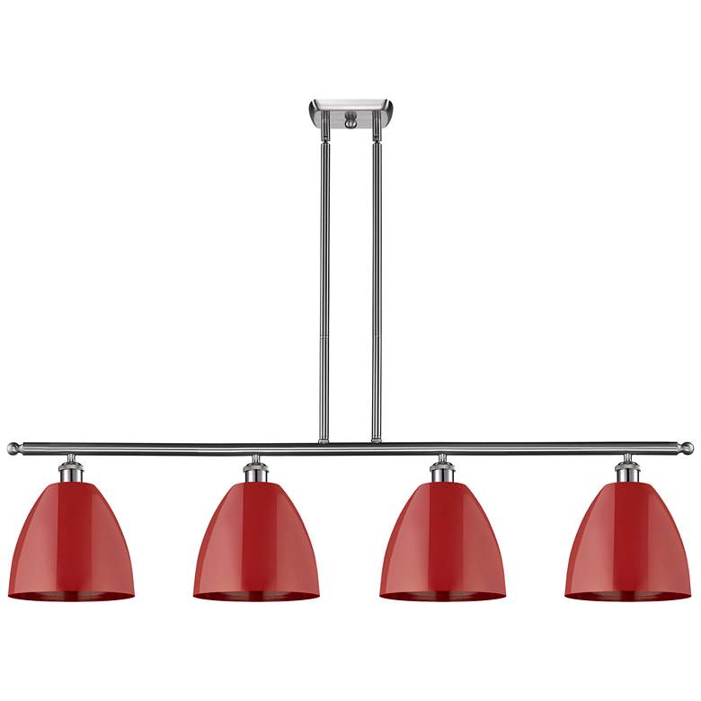 Image 1 Plymouth Dome 48 inchW 4 Light Brushed Satin Nickel Island Light w/ Red Sh