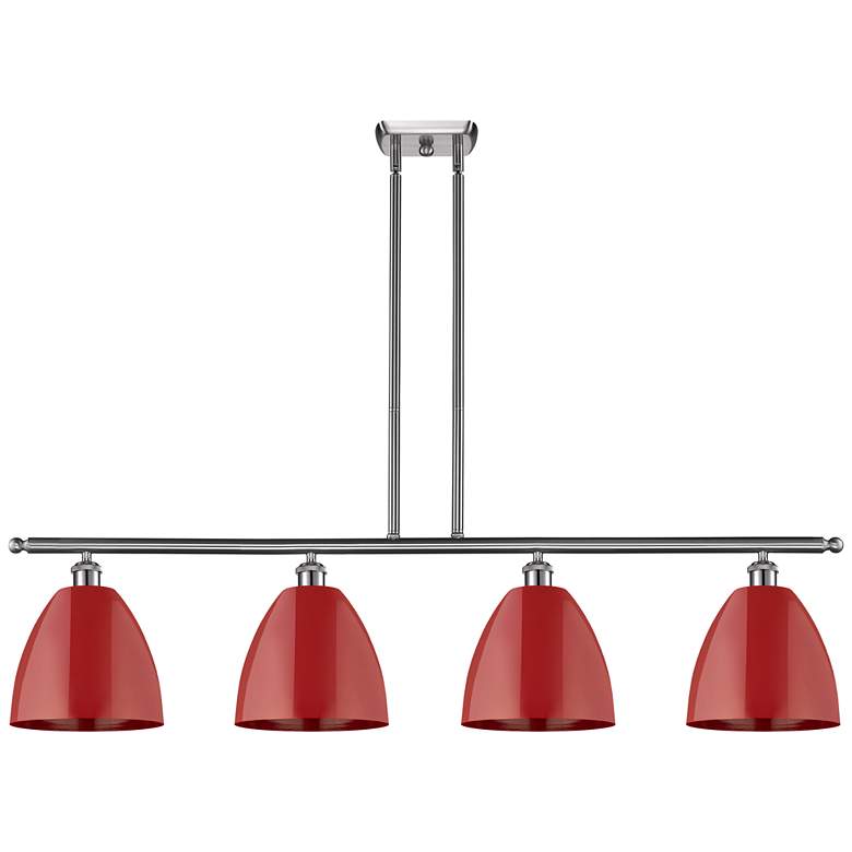 Image 1 Plymouth Dome 48"W 4 Light Brushed Satin Nickel Island Light w/ Red Sh