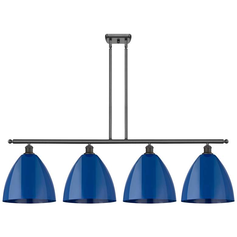 Image 1 Plymouth Dome 50.25"W 4 Light Bronze Stem Hung Island Light w/ Blue Sh