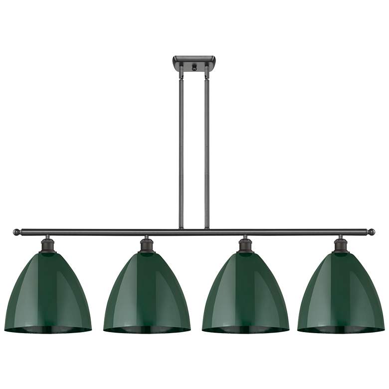 Image 1 Plymouth Dome 50.25"W 4 Light Bronze Stem Hung Island Light w/ Green S