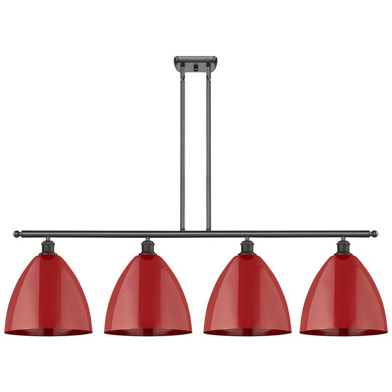 Image 1 Plymouth Dome 50.25"W 4 Light Bronze Stem Hung Island Light w/ Red Sha