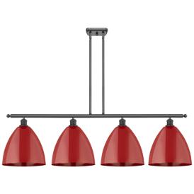 Plymouth Dome 50.25"W 4 Light Bronze Stem Hung Island Light w/ Red Sha Plymouth Dome 50.25"W 4 Light Bronze Stem Hung Island Light w/ Red Sha