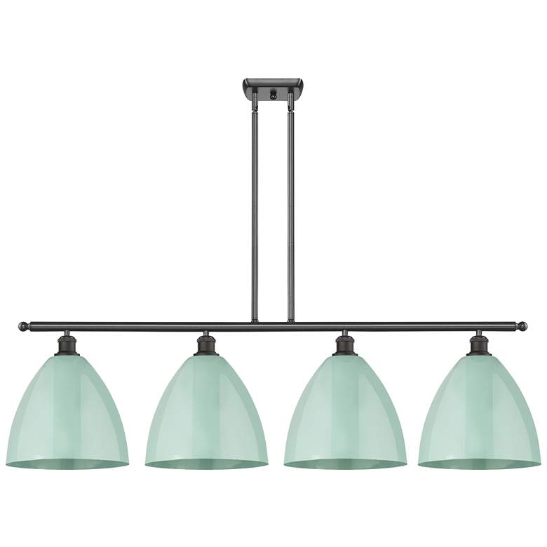 Image 1 Plymouth Dome 50.25"W 4 Light Bronze Stem Island Light w/ Seafoam Shad