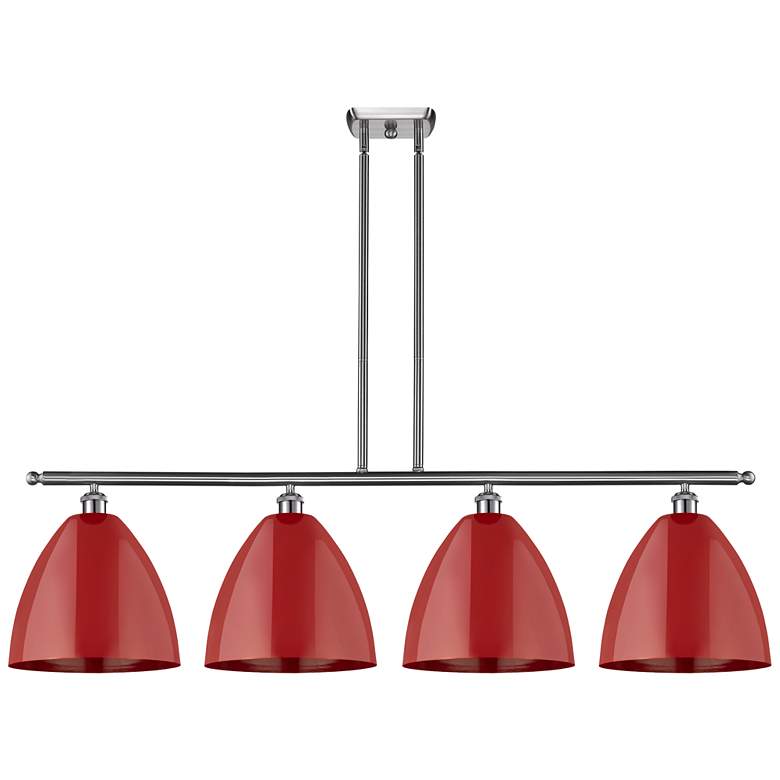 Image 1 Plymouth Dome 50.25 inchW 4 Light Brushed Nickel Stem Island Light w/ Red 
