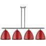 Plymouth Dome 50.25"W 4 Light Brushed Nickel Stem Island Light w/ Red 