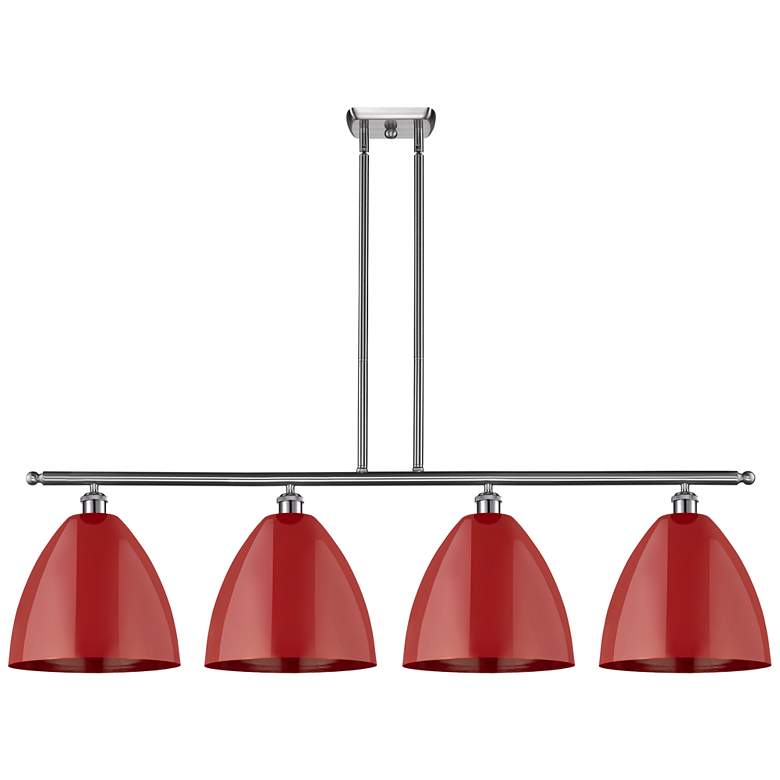 Image 1 Plymouth Dome 50.25"W 4 Light Brushed Nickel Stem Island Light w/ Red